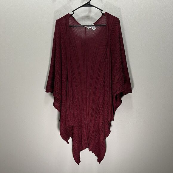 Chicos | Burgundy Maroon Red Textured Stripe Metallic Shawl Wrap Sweater One Sz - Picture 2 of 5